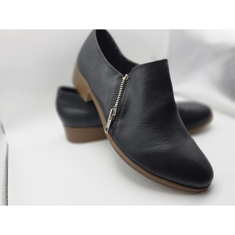 American Eagle Womens Black Side Zip Ankle Booties Low Stacked Heel Size 8